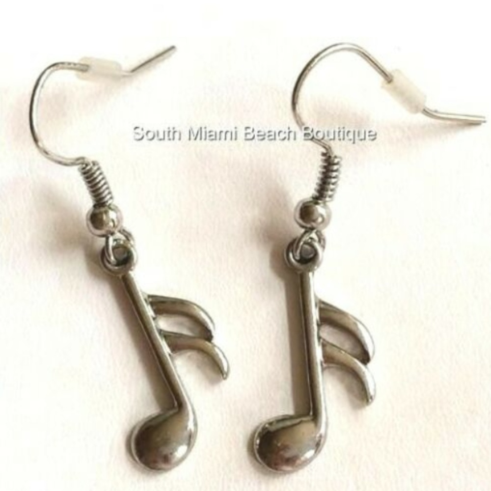 Silver Plated Music Note Charm Earrings Hypoallergenic Singer Musician Gift - Picture 5 of 8